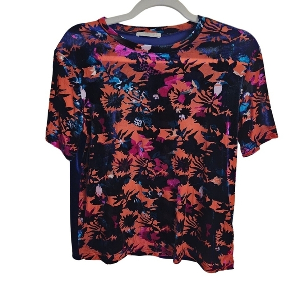 Zara Trafaluc Multi Color Velvet Burnout Top Size S - Picture 2 of 5
